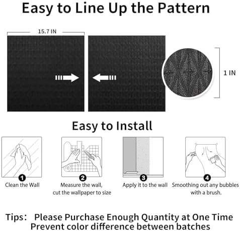 3D Peel and Stick Wallpaper, 15.7" X 393" Black Diamond Pattern - Image 5