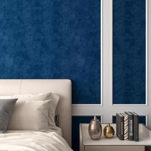 Decotalk 2ft x16ft Dark Blue Velvet Wallpaper Felt Fabric Wallpaper Self - Image 2