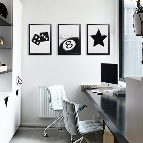 Black And White Wall Art Set of 3, Vintage Y2k Dice 8 Ball Canvas Prints - Image 5