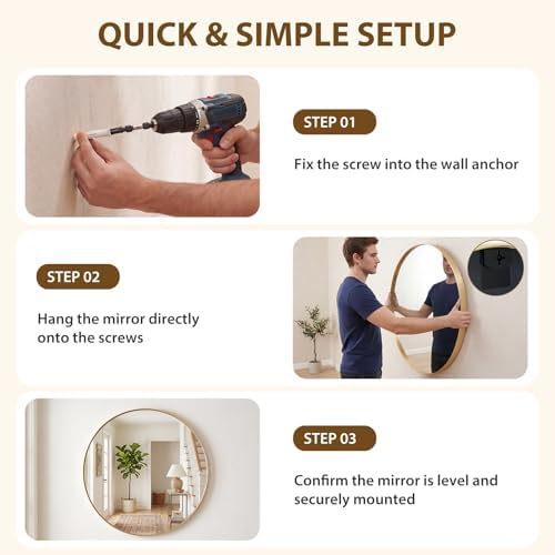 Bathroom Round Mirror for Over Sink, 28 Inch Wall Circle Mirrors - Image 6