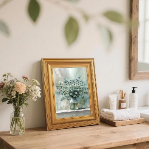 EJPFOGV White Flowers Eucalyptus Still Life Framed Canvas Wall Art 8x10 in - Image 3