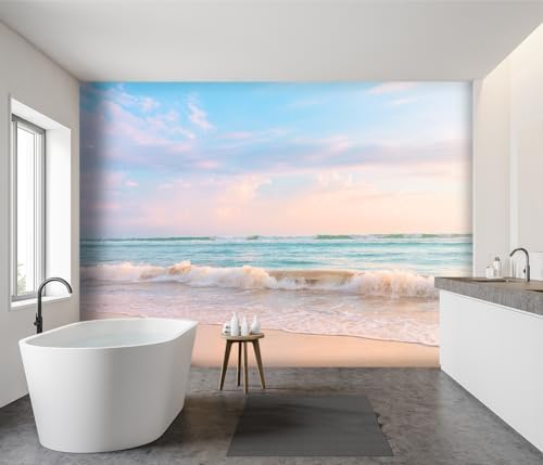 -Clear Waves Summer Beach Coastal Scenery Fabric Wallpaper Coastal Islands - Image 3