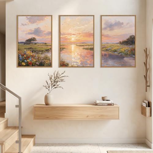IARTTOP Extra Large Sunset Wildflower Framed Canvas Wall Art 24x36 Inch Nature - Image 6