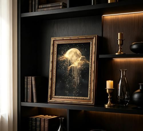 Vintage Gold Framed Moon Cloud Wall Art, Dark Academia Sky Canvas Print - Image 2