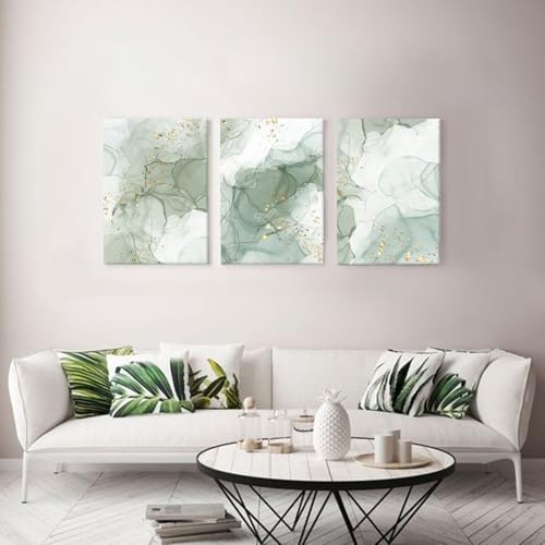 Green Wall Art Set of 3, Abstract Sage Green Wall Decor Living Room, Boho Green - Image 5