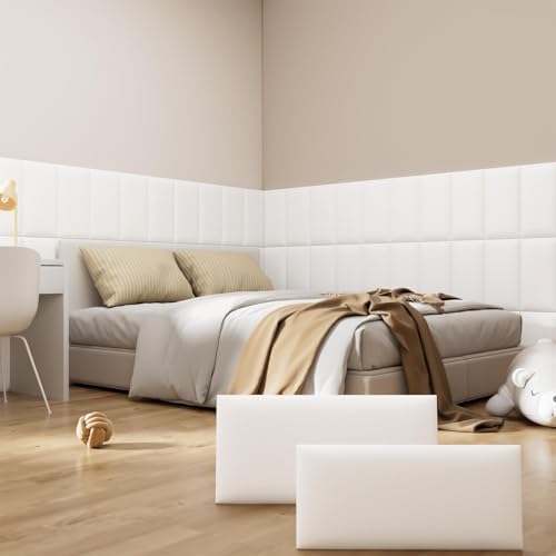 Peel and Stick Headboard White Upholstered Wall Panels, 4 Panels Sized 7.8" x by Greymond