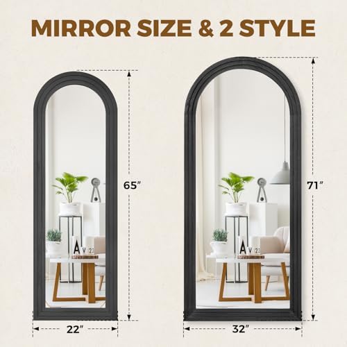 65x22 Arched Full Length Mirror, Solid Wood 3 Layer Frame - Image 2
