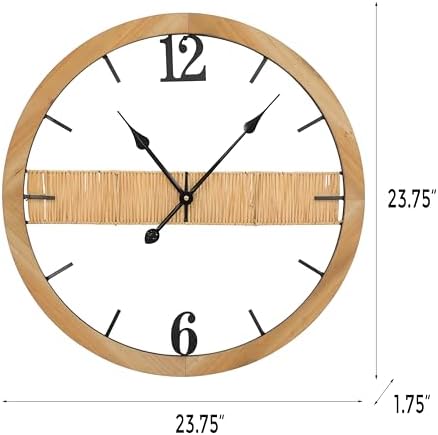 24 inch Farmhouse Natural Straw Minimalist Wall Decor Clock, Handmade Silent No - Image 3