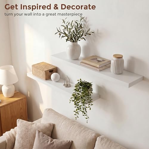 fuqing 40 Inch Floating Shelves, 6.7 Inch Deep White Wall Shelves Set of 2 - Image 6