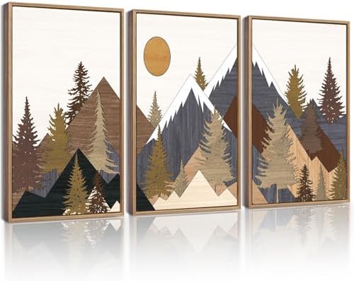 KUVIOKE Landscape Mountain Wall Art Set 11x14in Natural Framed by KUVIOKE