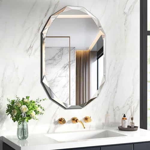 28" x 20" Silver Oval Bathroom Mirror Beveled Edge Frameless Mirrors - Image 5
