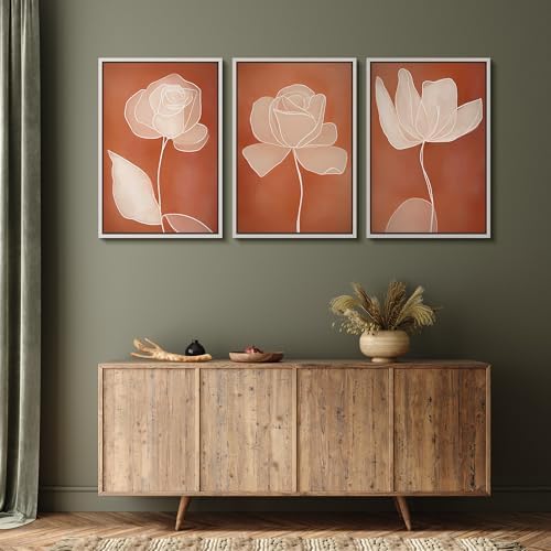 MUDECOR Framed Canvas Print Wall Art Terracotta Abstract Rose Line Art Burnt - Image 5