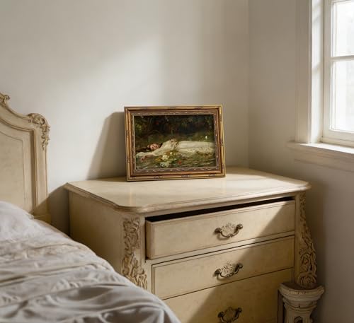 Vintage Gold Framed Ophelia Canvas Wall Art Gothic Dark Academia Pond Lotus - Image 3