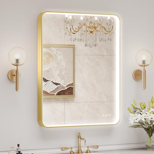 LED Mirror for Bathroom 24X32 Inch Gold Framed by Oerbasz