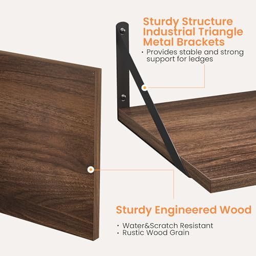 Heimlove 16W x 12D Deep Floating Shelves Set of 2 Walnut - Image 4