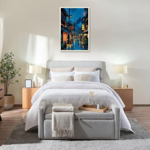 Unframed Rainy Japanese Street Canvas Wall Art 16x20in - Image 5