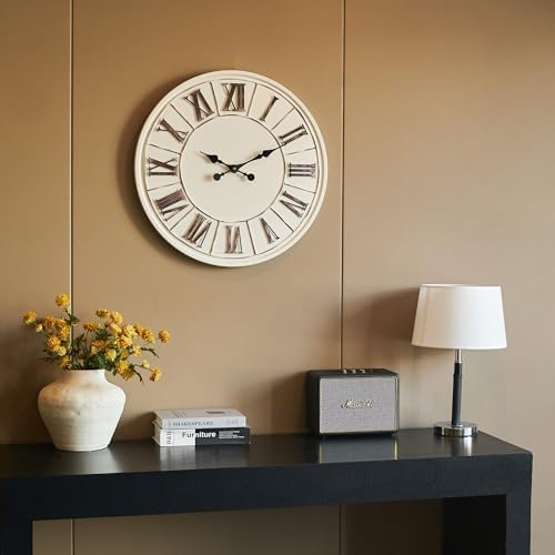 Large Modern Farmhouse Wall Clock, 24 Inch, Rustic White, Metal Face - Image 3