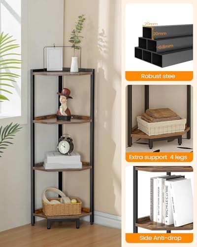 Hzuaneri Corner Shelf Stand 4-Tier Corner Bookshelf Storage Standing Shelf - Image 3