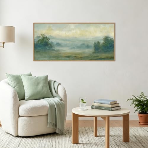 HLNIUC Green Abstract Minimalist Framed Canvas Wall Art, Neutral Landscape - Image 6