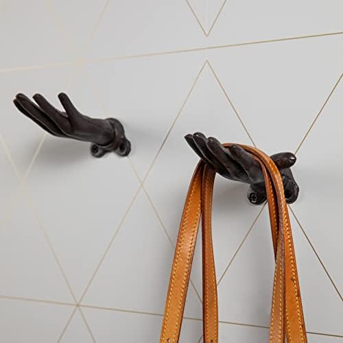 Danya B. "Palms Up Dark Brown Cast Iron Wall Mount Hook Set, Entryway Hooks or - Image 6