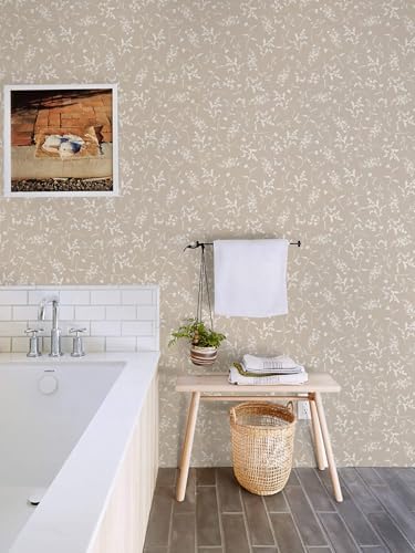 Ismoon Floral Wallpaper Peel and Stick Brown Neutral Contact Paper Wildflowers - Image 4