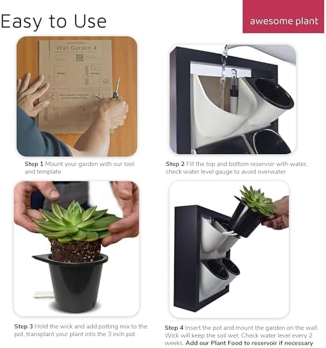 Wall Garden 4 Vertical Wall Planter, 4 Pots Wood Frame Self Watering Living - Image 5