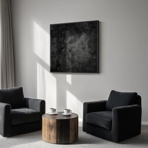Framed Modern Black Abstract Square Wall Art Decor - Image 2