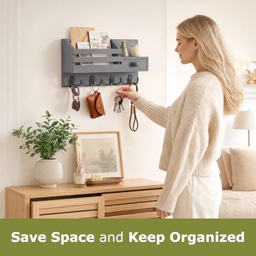Key Holder Wall Mount, Wooden Key and Mail Organizer - Image 2