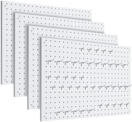 Peg Board, 4 Pack Metal Pegboard Panels White Pegboards Wall Organizer by MUWOOD