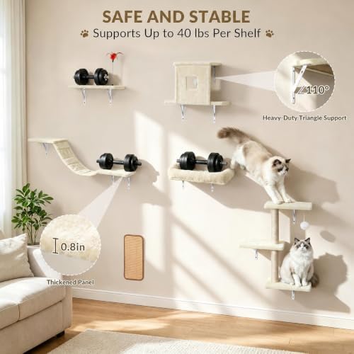 Cat Wall Shelves, 6-in-1 Cat Wall Furniture Set - Image 5