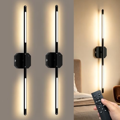 Rechargeable Wall Sconces, 2 Pack, 360° Dual Bars, 27-Inch Black by FCPVHOY