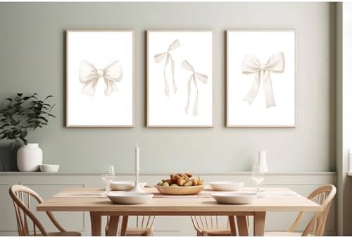 Preppy Bow Wall Art Decor Set of 3 Beige Coquette Wall Art Aesthetic Canvas - Image 6
