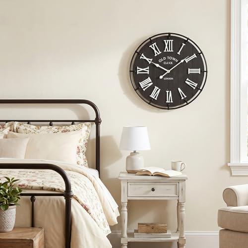 EMAX HOME 20 Inch Large Farmhouse Wall Clock, Rustic Black Distressed Wood - Image 6
