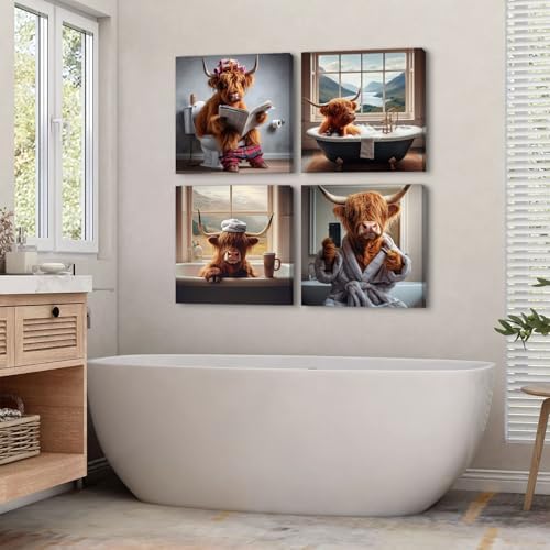 Rustic Highland Cow Wall Art Funny Farmhouse Animal Posters Western Cow - Image 5