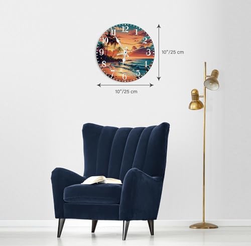 Wall Clock, Tropical Beach Sunset Silent Non Ticking Clock, Modern Round - Image 4