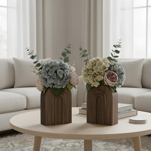 2 Pack Natural Wooden Wall Vase Set - Image 3