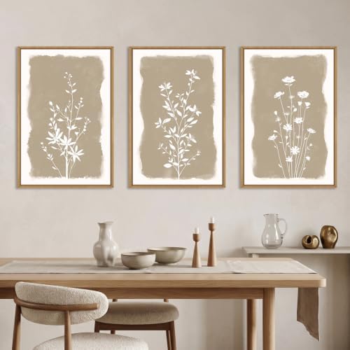 Aryroi Beige Florals Wall Art, Framed Neutral Minimalist Boho Flower Decor - Image 4