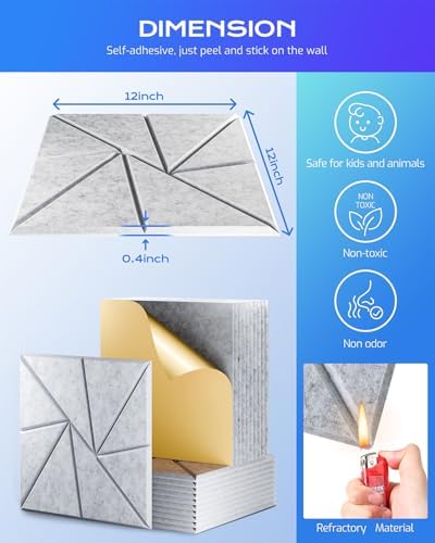 12 Pack Self-Adhesive Acoustic Panels, Sound Proof Foam Panels - Image 3