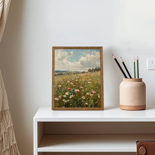 AVECCO Vintage Rustic Wildflower Field Wall Art Canvas Framed 8x10 inch - Image 3