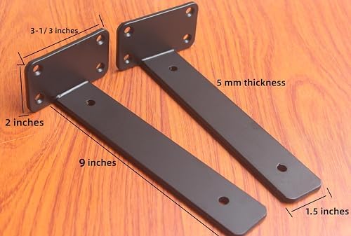 8 Pack - 9 inch Black Hidden L Shelf Bracket Iron Floating Shelf Brackets - Image 2