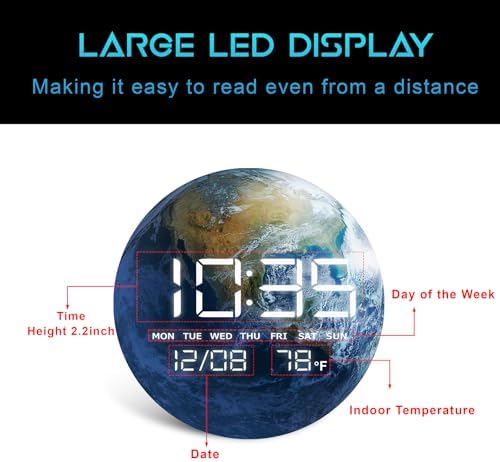 Digital Desk & Shelf Clock, LED Moon/Earth Design, Temperature Display - Image 3