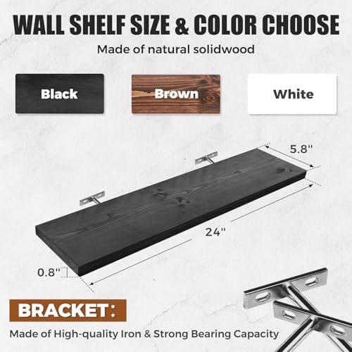 24x5.8x0.8in Floating Wall Shelves Rustic Solid Wood 2-Pack - Image 3