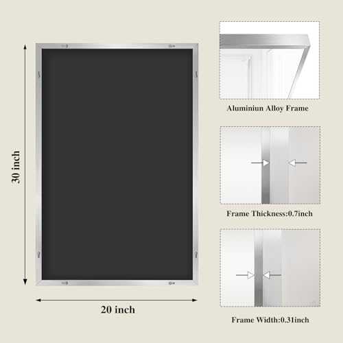 Koonmi Silver Rectangle Wall Mirror, 20x30 Inch Bathroom Mirror, Aluminum Frame - Image 2
