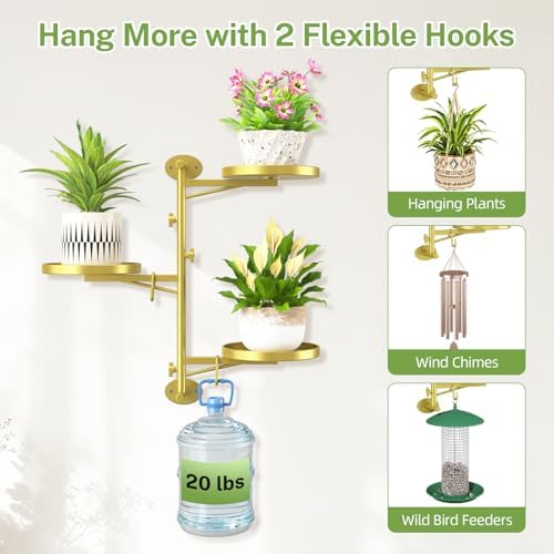 iDavosic.ly Wall Plant Holder, Rotating Floating Window Shelf, 3-Tier Gold - Image 4