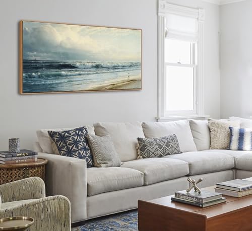 DJSYLIFE Vintage Rockaway Beach Seascape Canvas Wall Art, Framed 20x40 Inch - Image 4