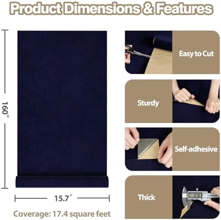 Dark Blue Felt Drawer Liner Velvet Wallpaper Peel and Stick Navy Velvet - Image 3