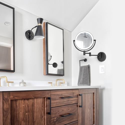 8" Wall Mounted Lighted Makeup Vanity Mirror, 10X Magnifying, Matte Black - Image 2