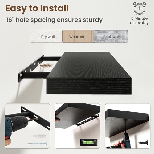 55 Inch Floating Shelves for Wall, 8 Inch Deep, Invisible Brackets - Image 6