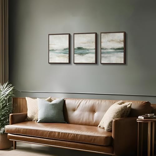 Framed Abstract Wall Art Set of 3, Modern Green Lake Canvas Prints - Image 6