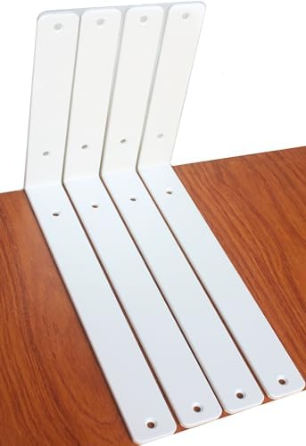 4 Pack - L 12" x H 8" x W1.5, 5mm Thick White L Shelf Bracket, Iron Shelf by MHMYDZ